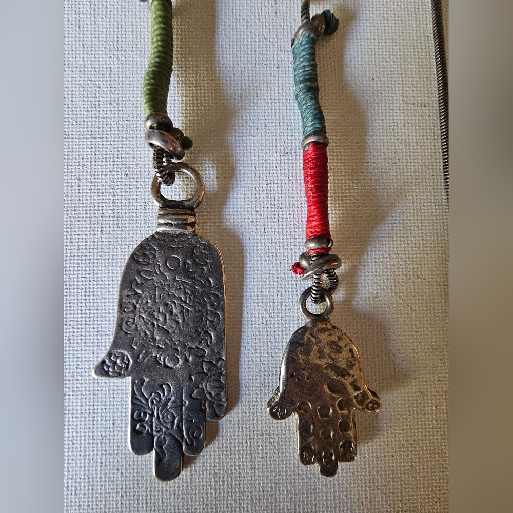 Silver Hamsa Hand Necklace with Multicolor Accents
